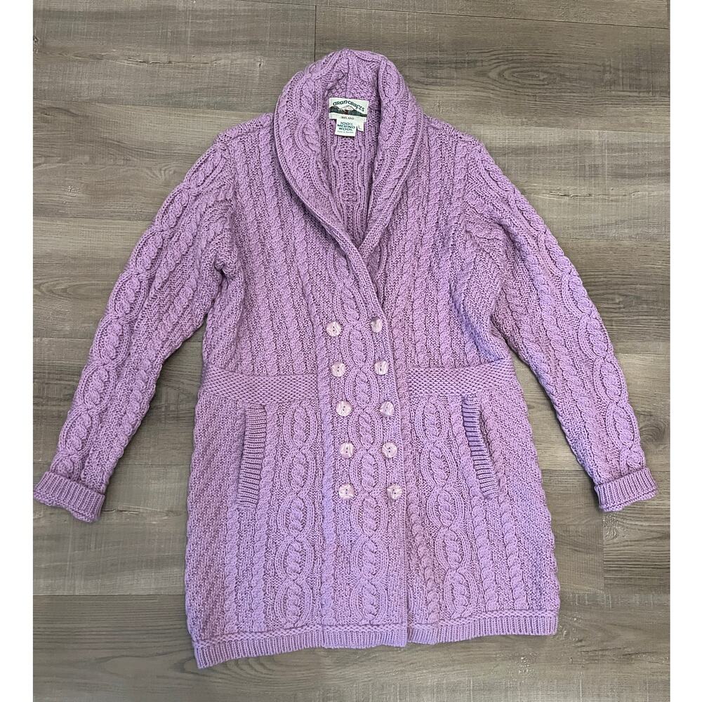 Aran Crafts Ireland 100% Merino Wool Purple Long Cardigan